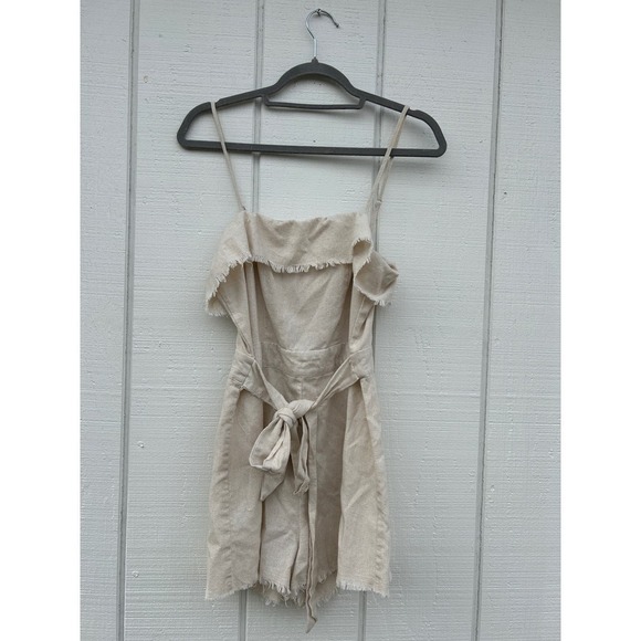 Princess Polly Linen Romper with Raw‎ Hem Detailing, Tie Waist sz 6 - Picture 1 of 6